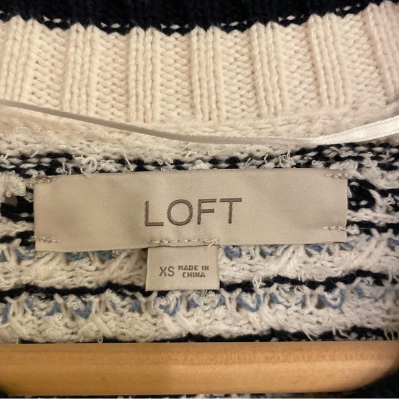 LOFT Tweed Blue and White Stripe Open Cardigan XS - Picture 2 of 7